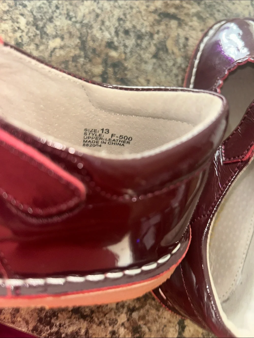 Girls' Burgundy Patent Mary Jane Dress Shoes with Pink Trim